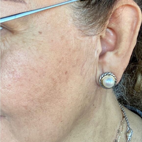 COPY - David Yurman Crossover Cable Pearl and gold 14k stud earrings silver 925 - Picture 8 of 9